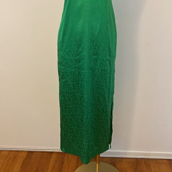 Kelly Green Floral Satin Midi Dress with Black Trim Size Small / Medium - Picture 4 of 13
